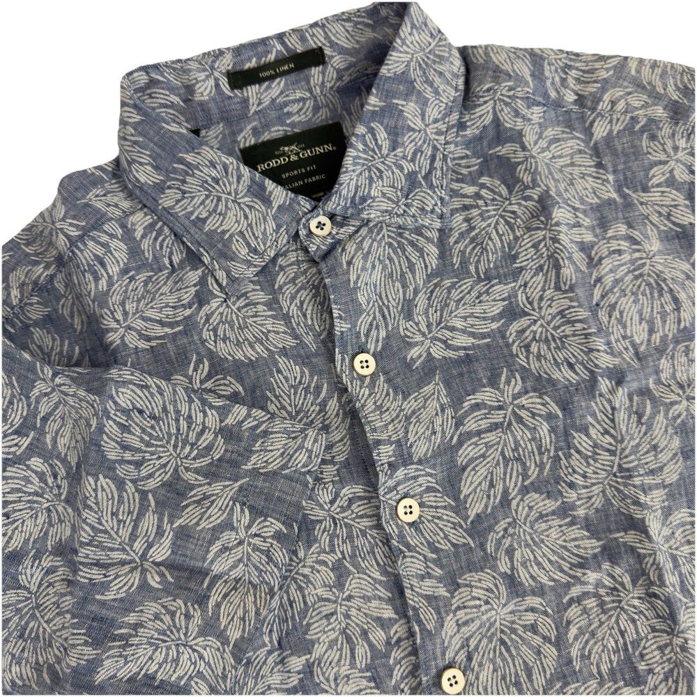 Rodd & Gunn 100%Linen Short Sleeve Button Up Shirt Men M Sports Fit Blue Floral